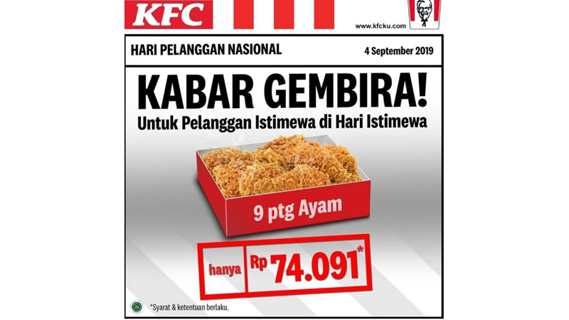 Promo KFC di Hari Pelanggan, 4 September 2019 (grafis: IG @kfcindonesia) Promo KFC di Hari Pelanggan, 4 September 2019 (grafis: IG @kfcindonesia)