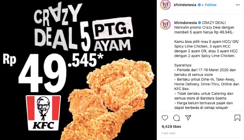 Promo Crazy Deal KFC (foto: IG @kfcindonesia) Promo Crazy Deal KFC (foto: IG @kfcindonesia)