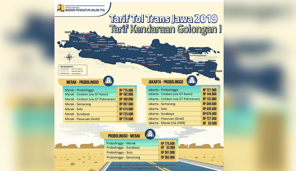 Tarif tol Trans Jawa. (Foto: @bpjt_info) Tarif tol Trans Jawa. (Foto: @bpjt_info)
