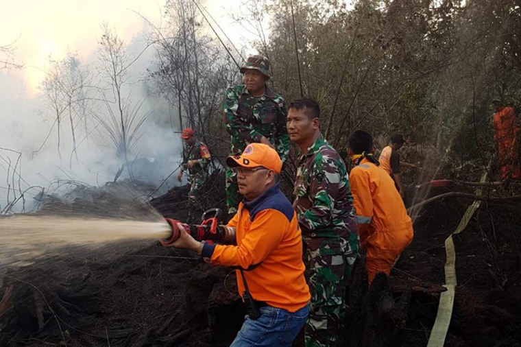 Kebakaran Hutan dan Lahan melanda 20 hektare di Kabupaten Penukal Abab Lematang Ilir, Sumatera Selatan, memadamkan api di lahan gambut yang terbakar, Sabtu (13/7/2019). (Dok. BPBD Sumsel) Kebakaran Hutan dan Lahan melanda 20 hektare di Kabupaten Penukal Abab Lematang Ilir, Sumatera Selatan, memadamkan api di lahan gambut yang terbakar, Sabtu (13/7/2019). (Dok. BPBD Sumsel)