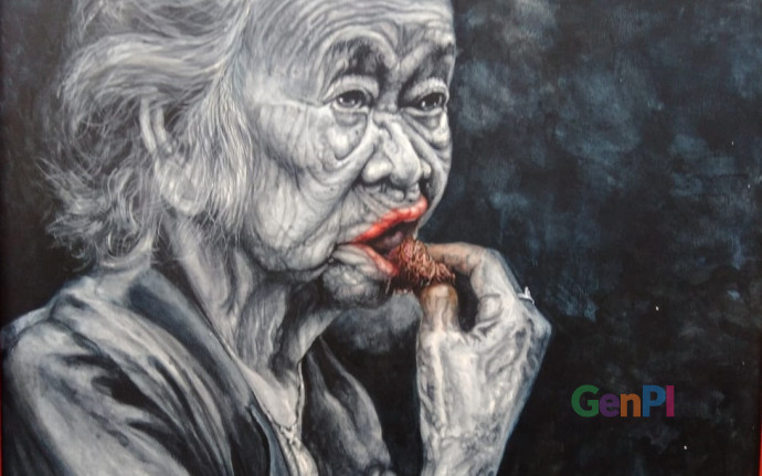 Lukusan bertema 'Nyirih bukan Nyinyir', karya Sarjiyanto Sekar, salah satu yang dipamerkan di pameran seni lukas di Rumah Tembi Budaya. Lukusan bertema 'Nyirih bukan Nyinyir', karya Sarjiyanto Sekar, salah satu yang dipamerkan di pameran seni lukas di Rumah Tembi Budaya.