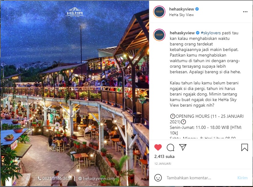 HeHa Sky View merupakan tempat wisata baru di Jogja yang hits di kalangan milenial. (Foto: Instagram resmi HeHa Sky View) HeHa Sky View merupakan tempat wisata baru di Jogja yang hits di kalangan milenial. (Foto: Instagram resmi HeHa Sky View)