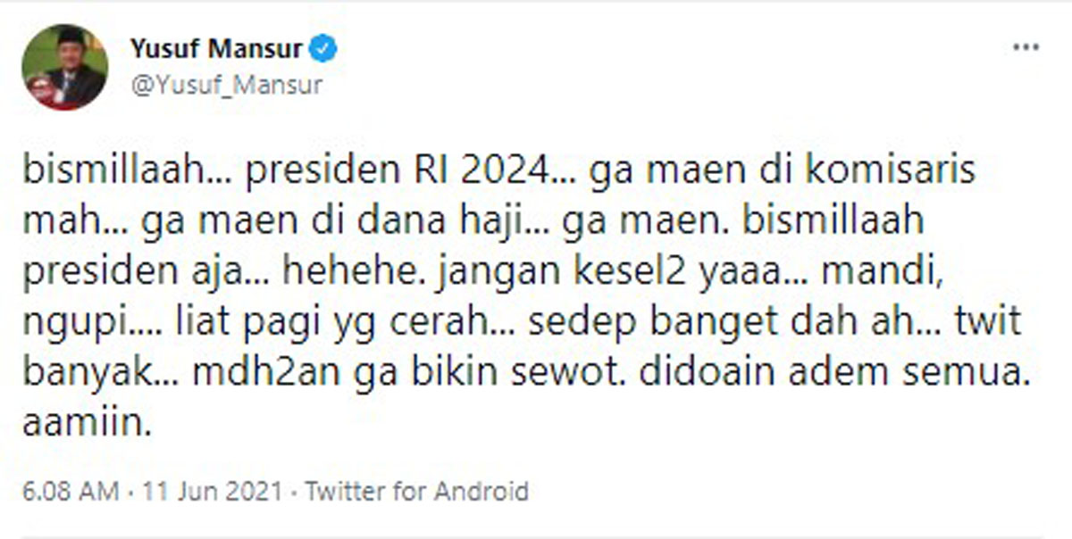 Twitter resmi miliknya @yusuf_mansur Twitter resmi miliknya @yusuf_mansur