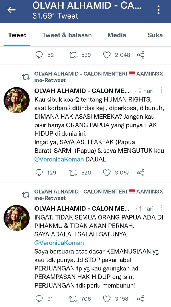 Komentar Veronica Koman Berbuntut Panjang, Putri Papua Mengecam
