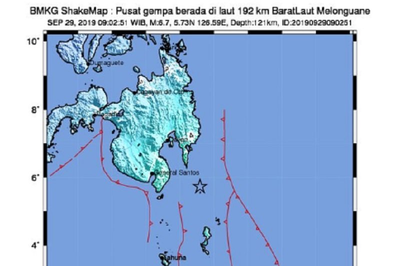 Titik gempa bumi di Kabupaten Talaud. (Sumber foto: ANTARA/HO-BMKG) Titik gempa bumi di Kabupaten Talaud. (Sumber foto: ANTARA/HO-BMKG)