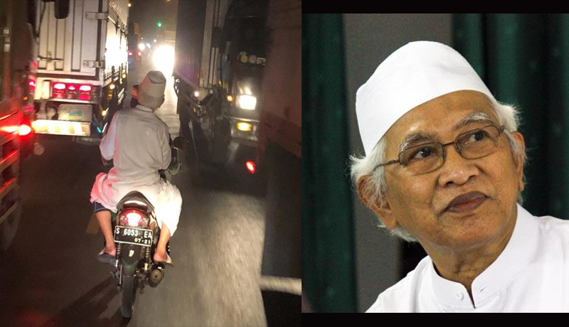 Gus Mus nekat bonceng motor menyalip truk agar sampai ke kediaman Mbah Moen. (Foto: Istimewa) Gus Mus nekat bonceng motor menyalip truk agar sampai ke kediaman Mbah Moen. (Foto: Istimewa)