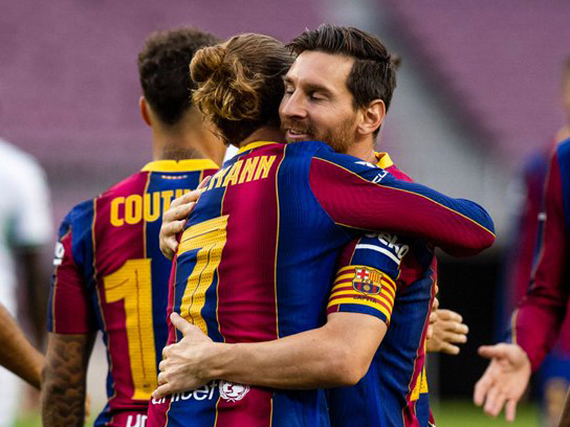 Antoine Griezmann dan Lionel Messi. Foto: Twitter/FCBarcelona Antoine Griezmann dan Lionel Messi. Foto: Twitter/FCBarcelona