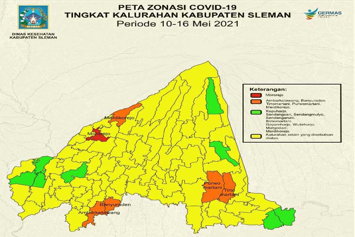 Peta zonasi Covid-19 kelurahan di Kabupaten Sleman sesuai aturan PPKM Mikro.(FOTO: Humas Pemkab Sleman) Peta zonasi Covid-19 kelurahan di Kabupaten Sleman sesuai aturan PPKM Mikro.(FOTO: Humas Pemkab Sleman)