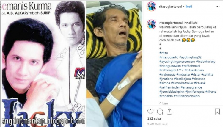 kabar berpulangnya Jacky Zimah diunggah Rita Sugiarto di akun instagramnya. kabar berpulangnya Jacky Zimah diunggah Rita Sugiarto di akun instagramnya.